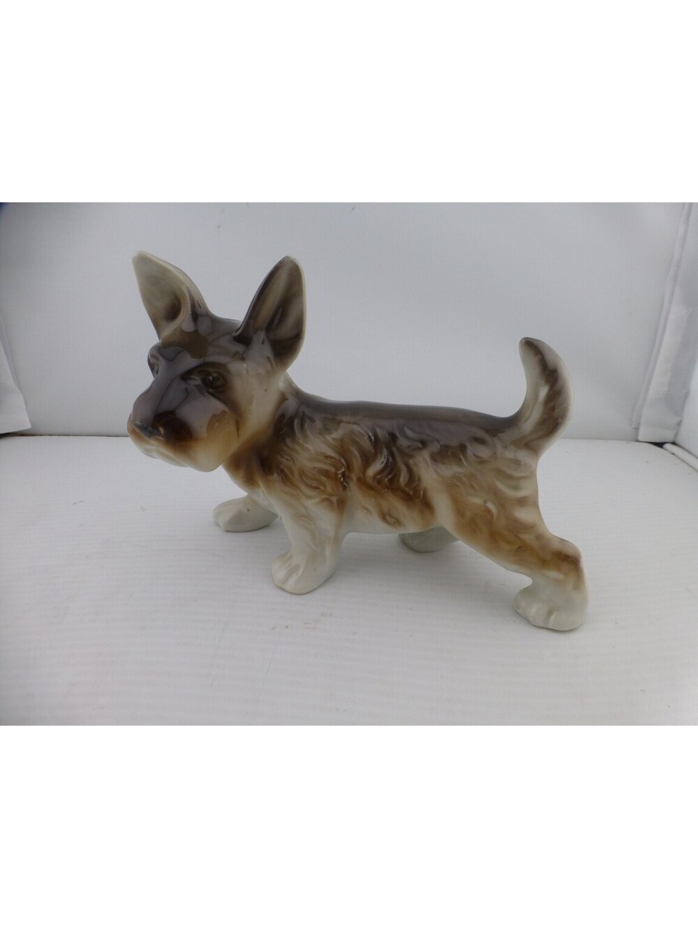 Vintage Ceramic Scottish Terrier Scottie Dog Brown Tan White Glazed 6" - F4
